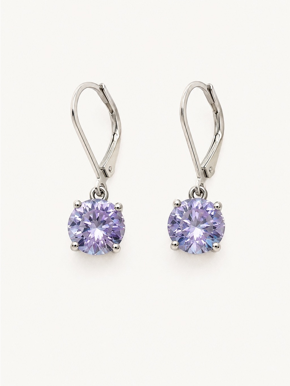 Silver Tone Lavender Round Crystal Leverback Drop Earrings